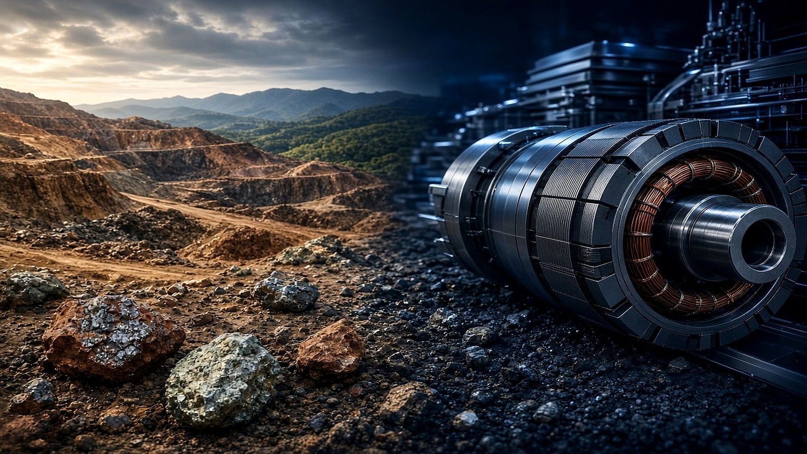 Depósito mineral ao lado de um rotor elétrico